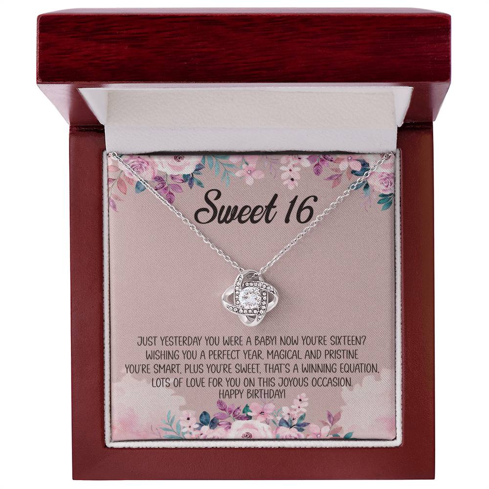 Sweet 16 Message Card Love Knot Necklace