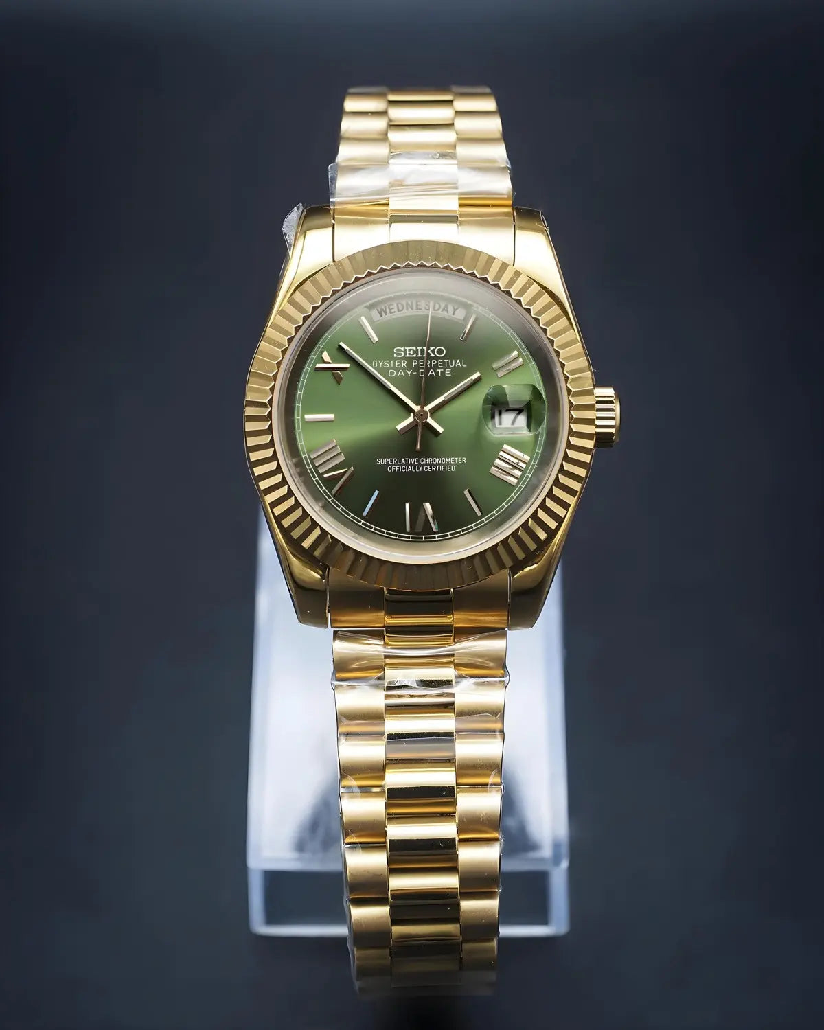 Seiko Mod Daydate | Gold Olive Green