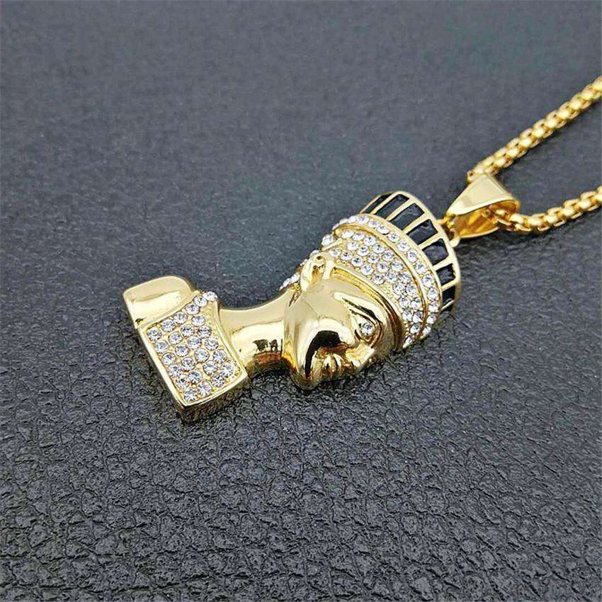 Hip Hop Fresh Jewelry hip hop jewelry 24 Inch Egyptian Queen Nefertiti Bling Pendant Necklace