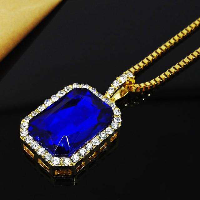 Hip Hop Fresh Jewelry hip hop jewelry blue S Square Gemstone Pendant Chain