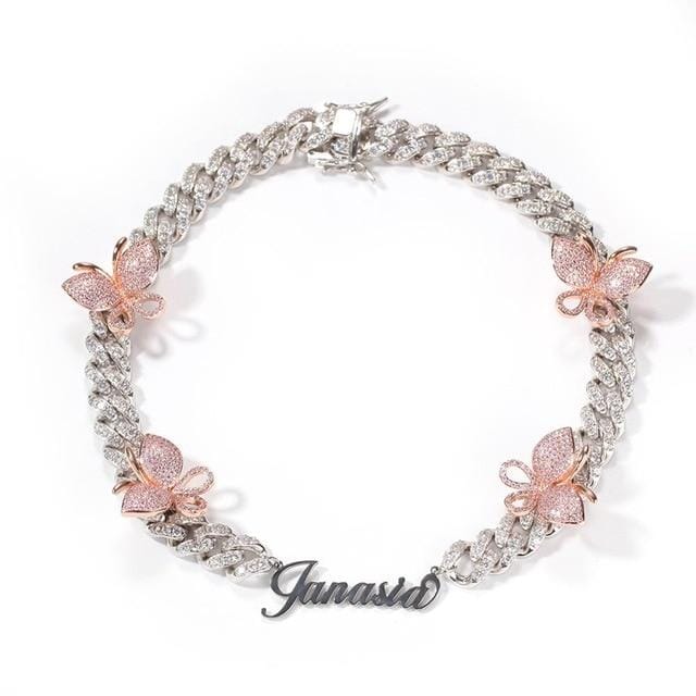Jewelhery hip hop jewelry 14" / Silver Pink Jewelhery Customized Butterfly Bae Necklace