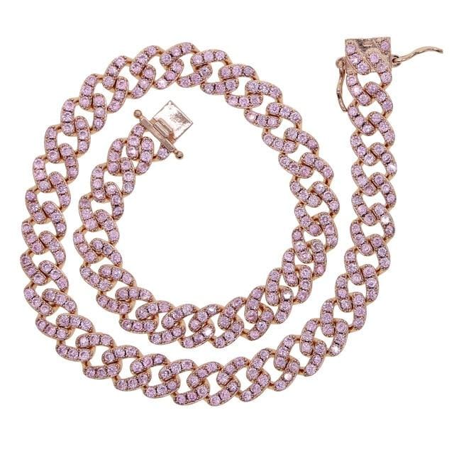 Jewelhery hip hop jewelry chains 18inch Pink Cuban Choker Chain