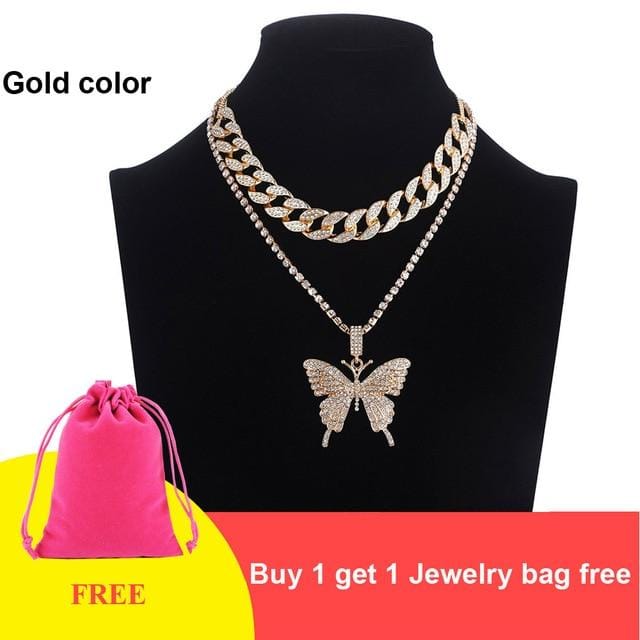 Jewelhery hip hop jewelry Gold Sahara Cuban Butterfly Set