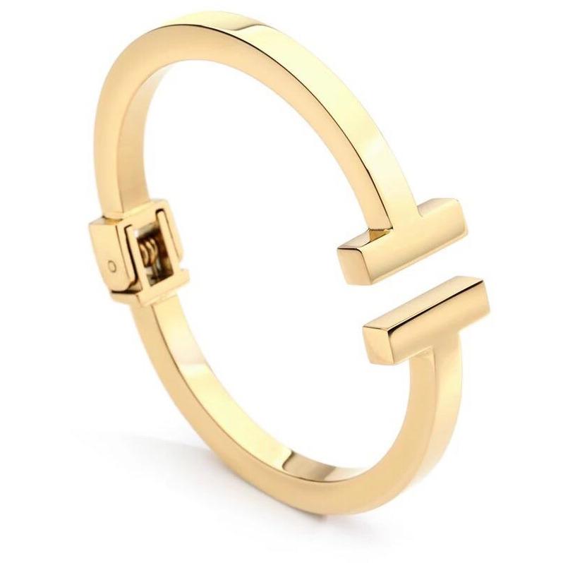 18k Gold-Plated Stainless Steel T Cuff Bracelet
