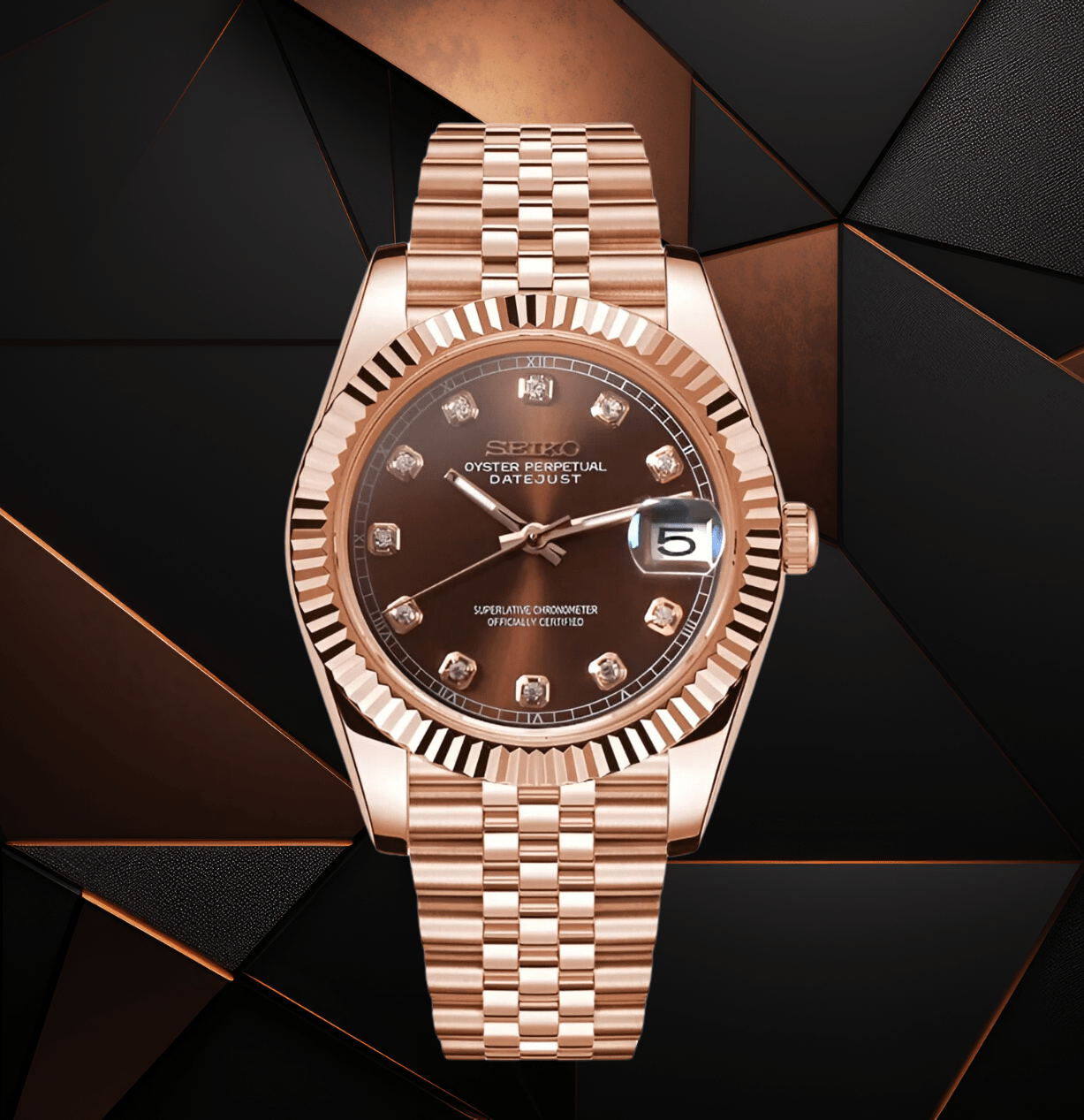 Seiko Mod Datejust Rose Gold Crystal Champagne