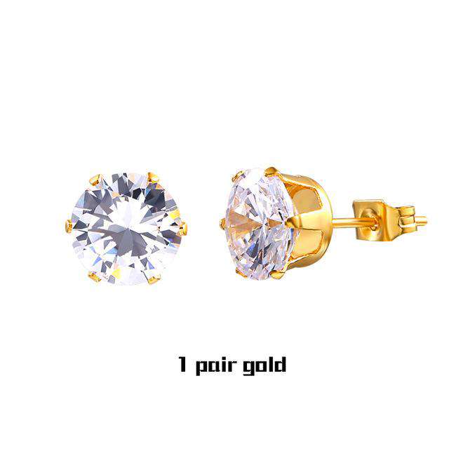 VVS Jewelry hip hop jewelry 1 Pair Gold Small Iced Crystal Stainless Steel Stud Earrings