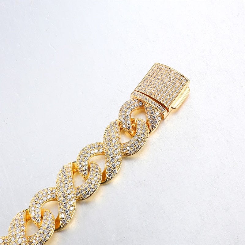 VVS Jewelry hip hop jewelry 16mm Gold Infinity Prong  Cuban Chain plus FREE Bracelet