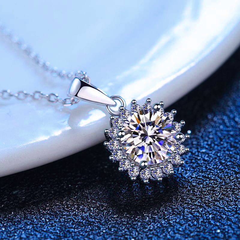 VVS Jewelry hip hop jewelry 1ct 6.5mm D color Sunflower 5CT Moissanite Sterling Silver Necklace