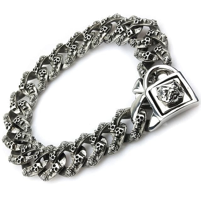 VVS Jewelry hip hop jewelry 32mm Silver Collar / 15.7" Thicc Skull Face Cuban Link Dog Collar