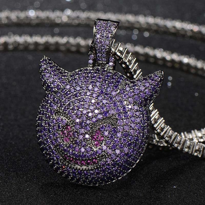 VVS Jewelry hip hop jewelry 4mm Tennis Chain / 20 Inch VVS Jewerly Iced Purple Devil Emoji Necklace