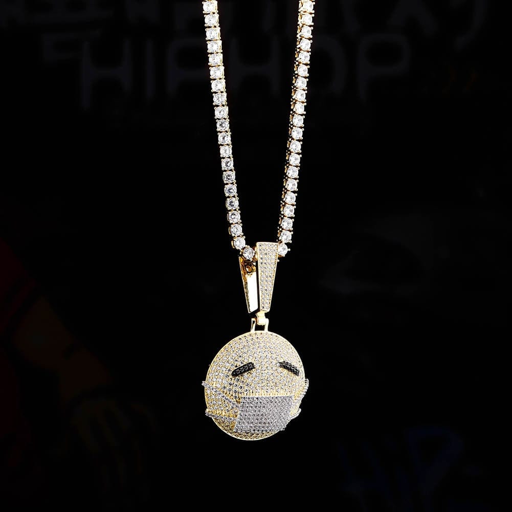 VVS Jewelry hip hop jewelry 4mm Tennis chain / 24inch Fully Iced Out face mask emoji pendant Necklace
