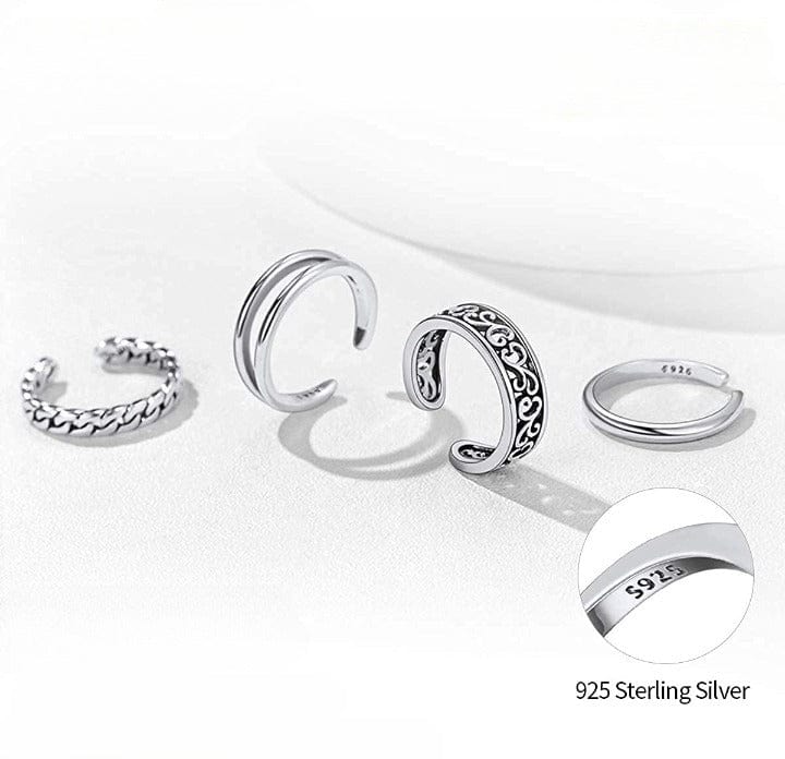VVS Jewelry hip hop jewelry 4pc Set 925 Sterling Silver Adjustable Toe Rings