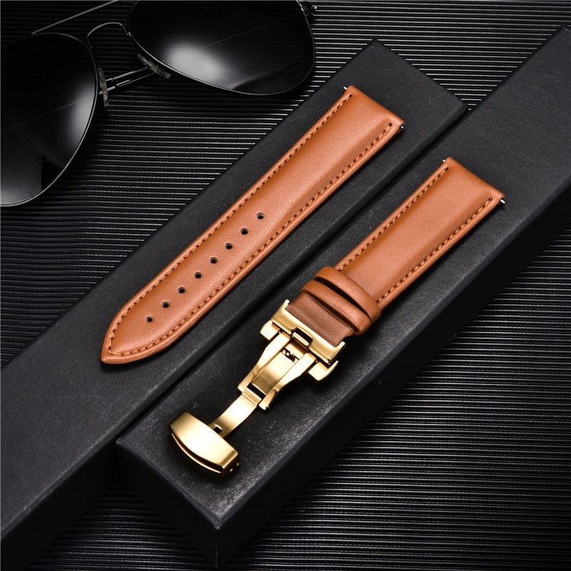 VVS Jewelry hip hop jewelry 7 / 18mm Smooth Calfskin Leather Watchstrap