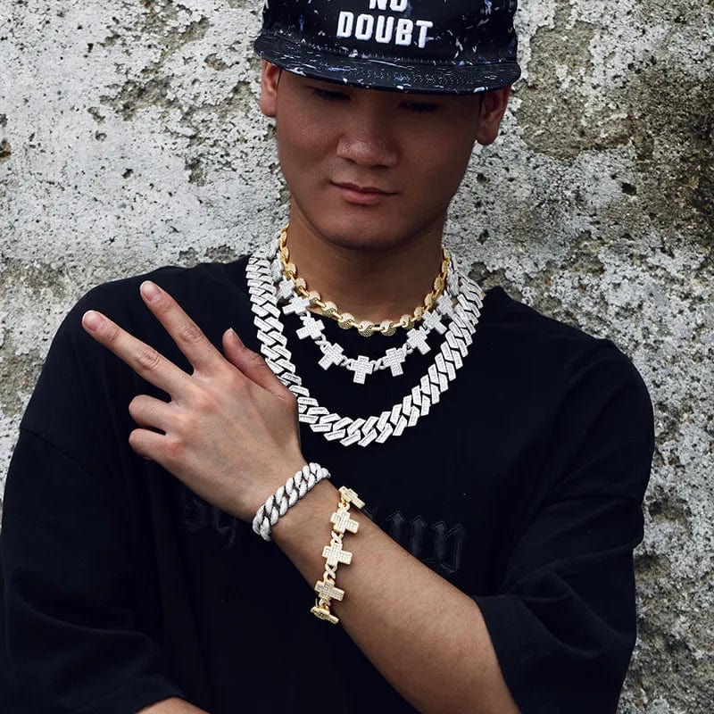 VVS Jewelry hip hop jewelry 8mm VVS Moissanite Fully Iced Cross Cuban Chain