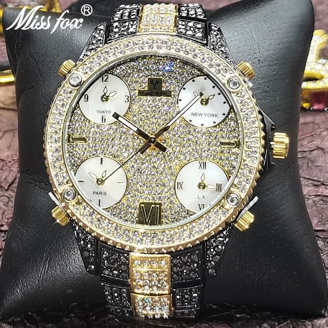 VVS Jewelry hip hop jewelry Black Gold VVS Jewelry Fully Iced Area Codez Bling Watch
