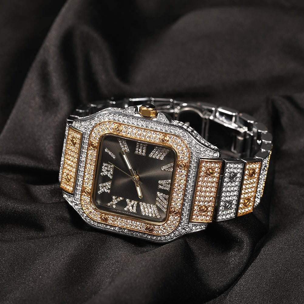 VVS Jewelry hip hop jewelry Black Iced Square Roman Watch