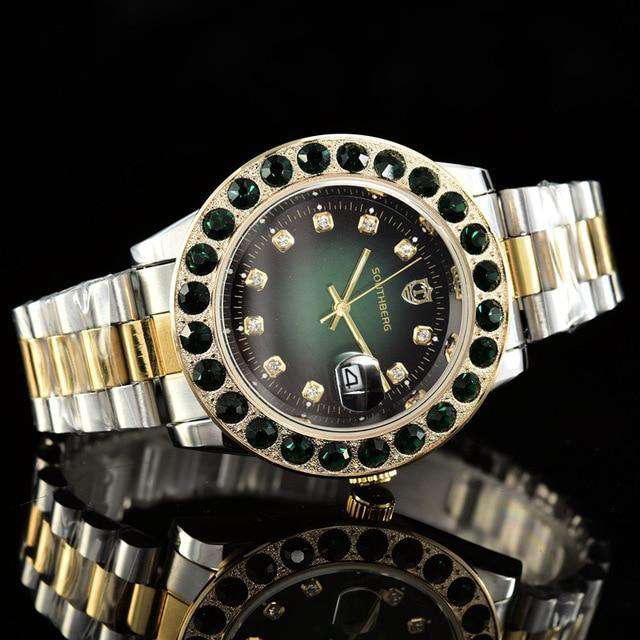 VVS Jewelry hip hop jewelry Bronze Gold Rollie Style Watch in Rotatable Bezel Sapphire Glass