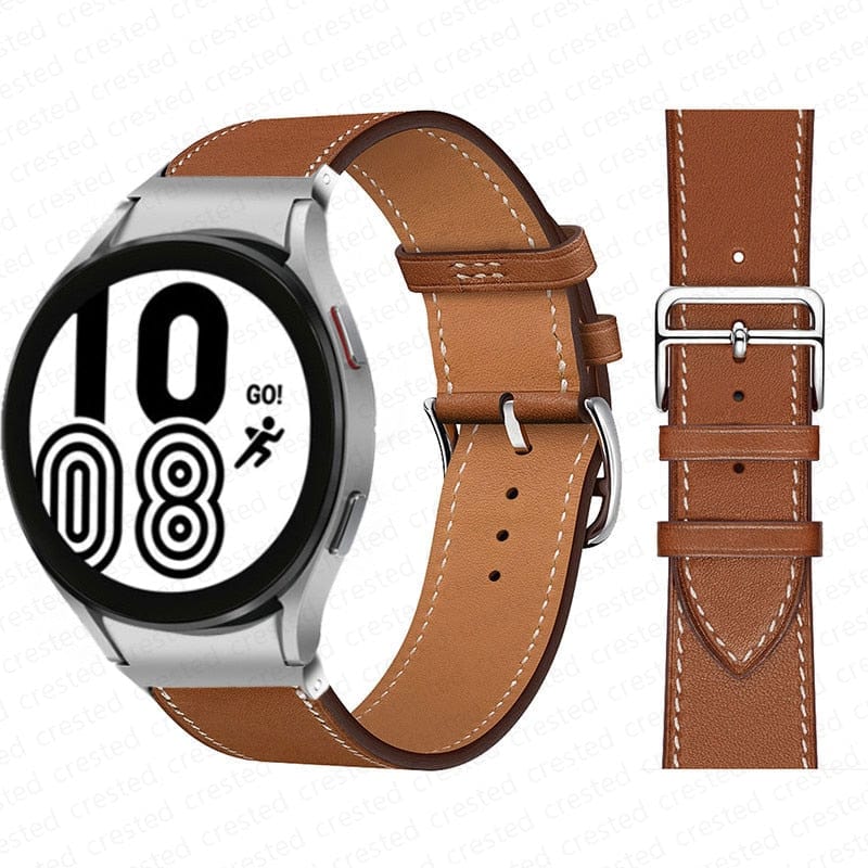 VVS Jewelry hip hop jewelry Brown-Silver / galaxy watch 5-5 pro Two-Tone Leather Watch Strap for Smart Watches