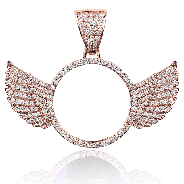 VVS Jewelry hip hop jewelry Circle With Wings / Rose Gold / 18 inch Rope Chain VVS Jewelry Custom Photo Pendant