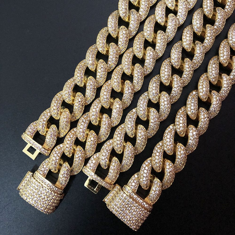 VVS Jewelry hip hop jewelry Cuban 20 Inch Frosty Extra Iced Gold Cuban Chain