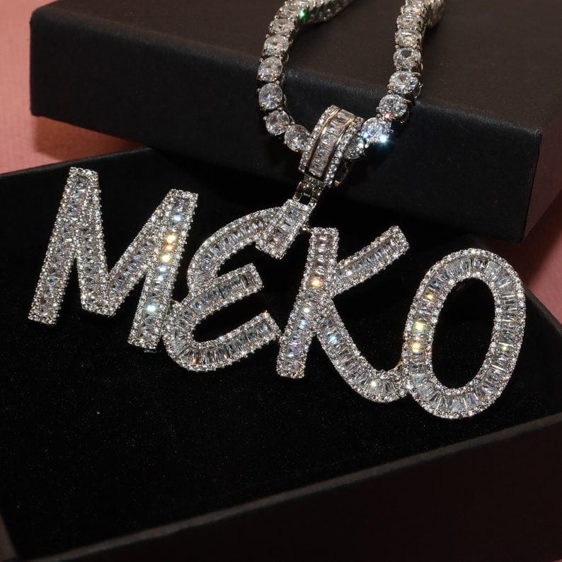 VVS Jewelry hip hop jewelry Custom Baguette Pendant VVS Jewelry Baguette Custom Letter Pendant Necklace