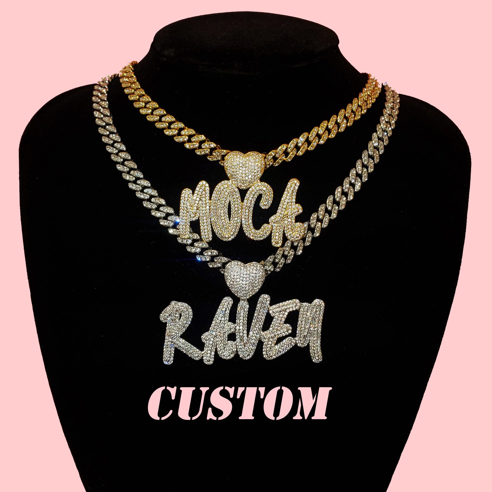VVS Jewelry hip hop jewelry Custom Icy Cursive Name Heart Necklace