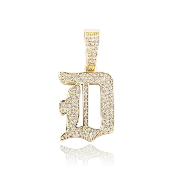 VVS Jewelry hip hop jewelry D / Silver VVS Jewelry Old English Initial Pendant Necklace