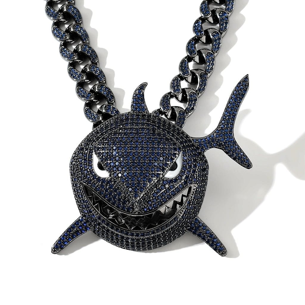 VVS Jewelry hip hop jewelry Dark Blue / Rope Chain / 18 Inch Shark 6IX9INE Bling Pendant Necklace
