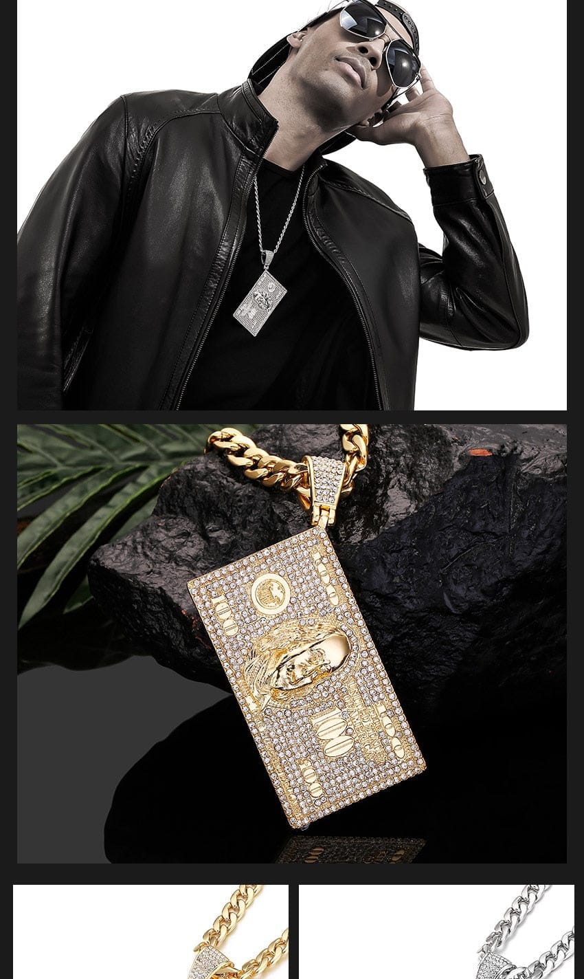 VVS Jewelry hip hop jewelry Dollar Bill Franklin Head Pendant