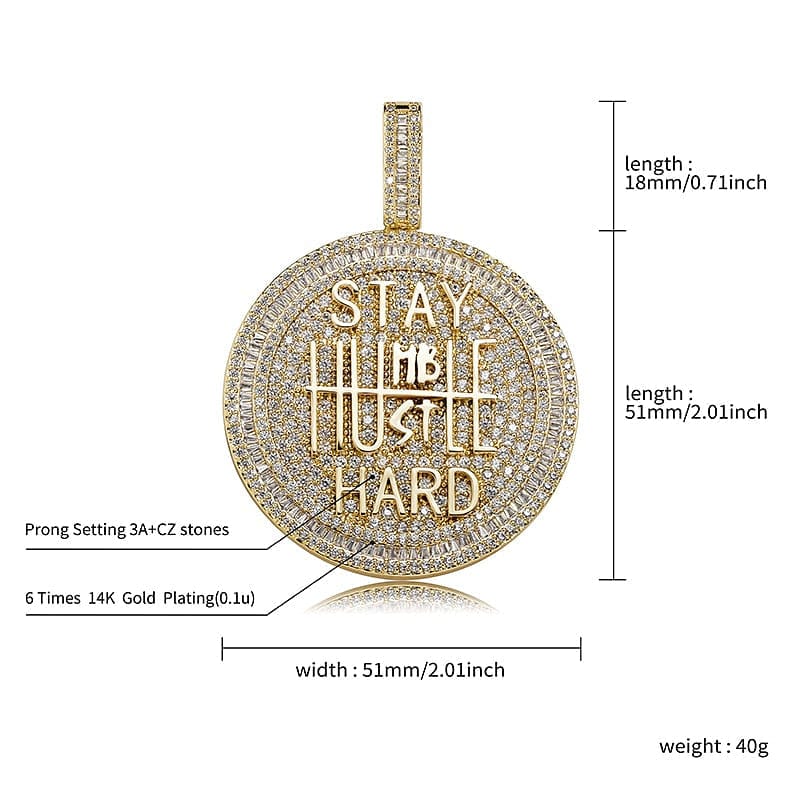 VVS Jewelry hip hop jewelry Fully Iced Stay Humble Hustle Hard Round Pendant Chain
