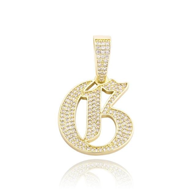 VVS Jewelry hip hop jewelry G / Rose gold VVS Jewelry Old English Initial Pendant Necklace