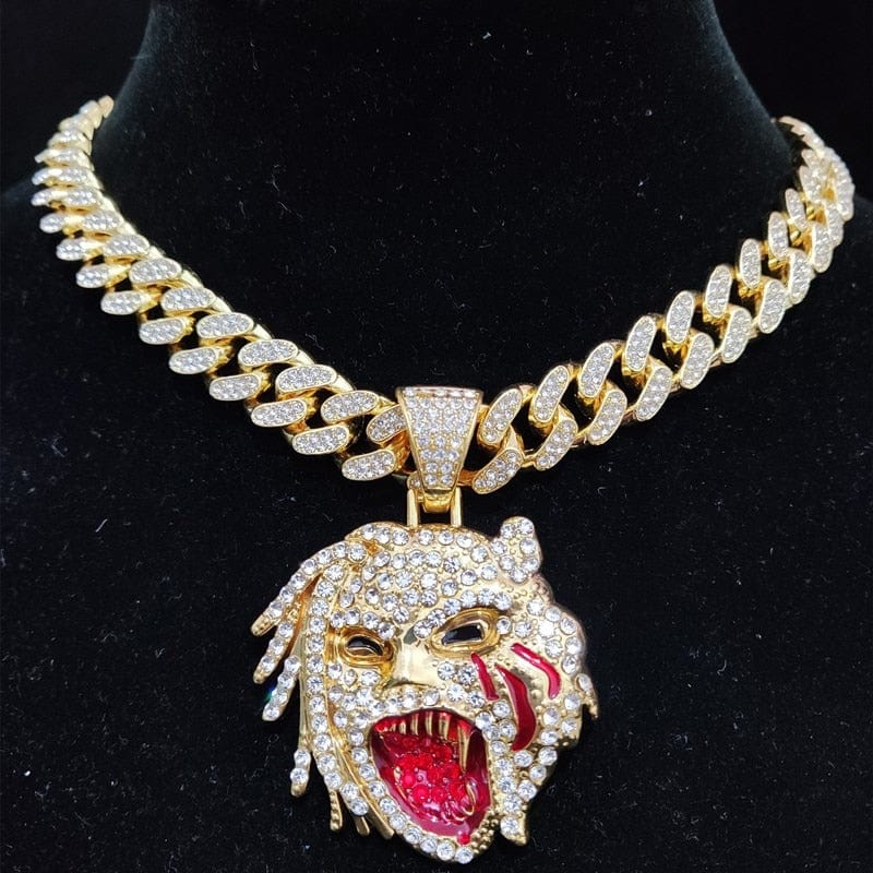 VVS Jewelry hip hop jewelry Gold / 16inch VVS Jewelry Grizzley Half Tee Half Beast Iced out Cuban Pendant Chain