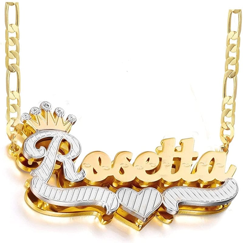 VVS Jewelry hip hop jewelry Gold / 18 Inches VVS Jewelry 3D Two-Tone Custom Gold Plated Name Necklace
