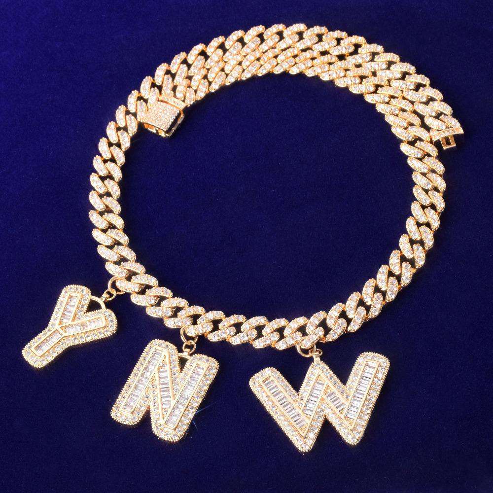VVS Jewelry hip hop jewelry Gold / 22" / 2 Letters VVS Jewelry 10mm Custom Name Cuban Baguette Chain