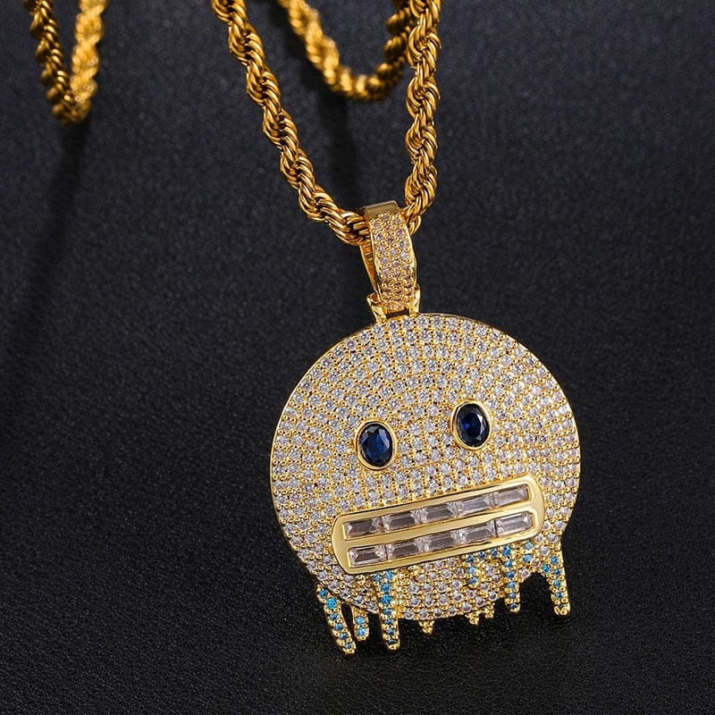 VVS Jewelry hip hop jewelry Gold / 4mm Tennis Chain / 24 Inch Frozen Emoji Pendant Necklace