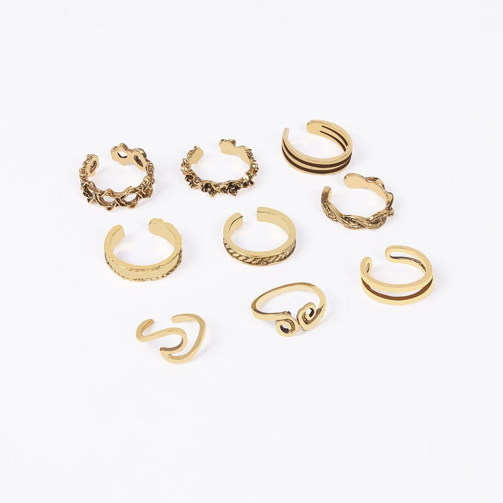 VVS Jewelry hip hop jewelry Gold 7pcs Vintage Hallow Star and Moon Toe Rings Set