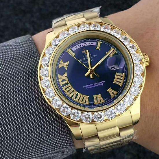 VVS Jewelry hip hop jewelry gold blue Iced Presidential Watch
