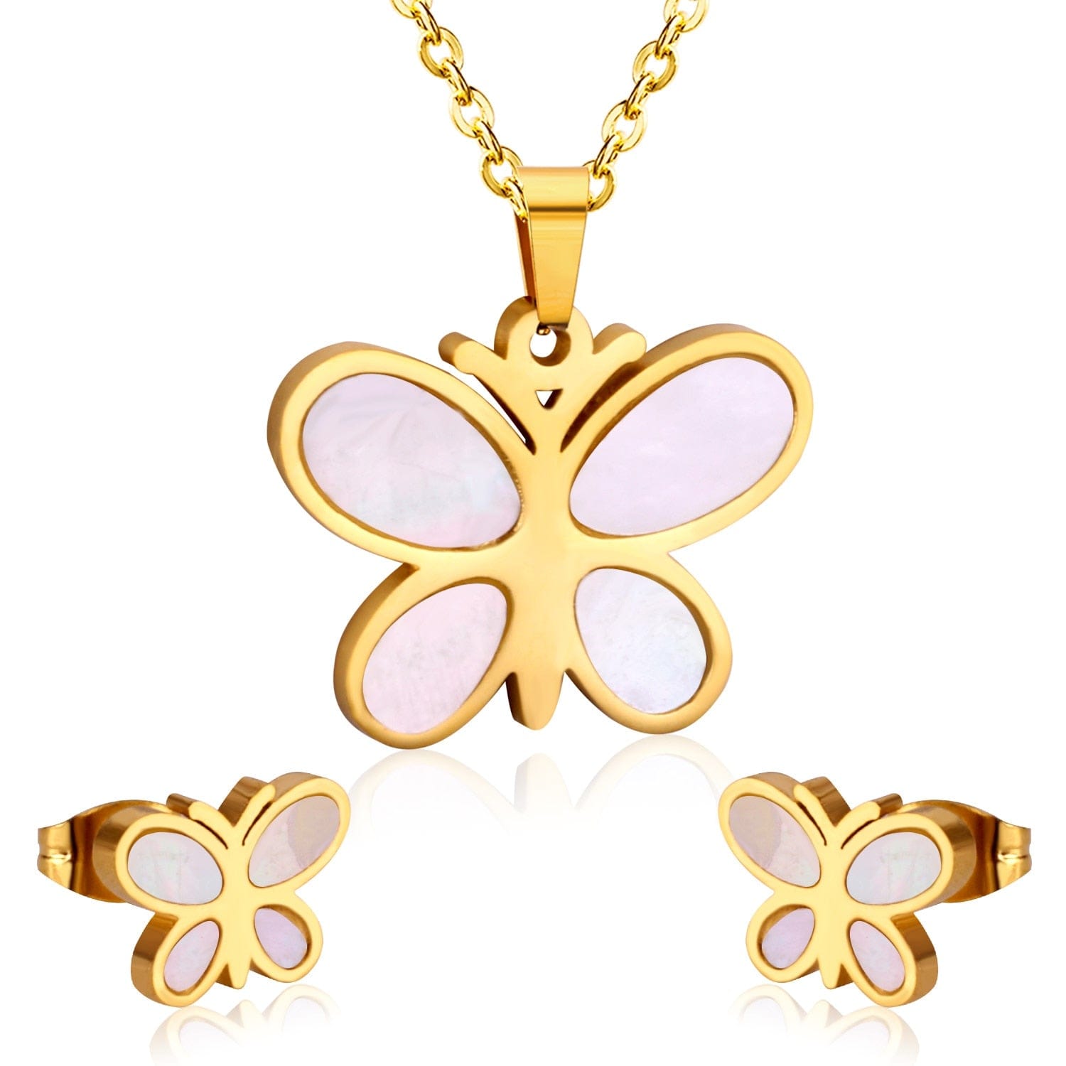 VVS Jewelry hip hop jewelry gold Butterfly Stainless Steel Earrings and Necklace Kid's Jewelry Set