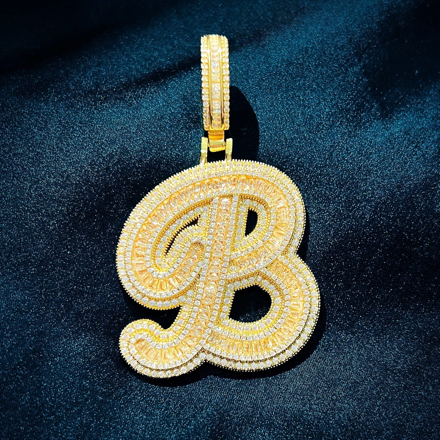 VVS Jewelry hip hop jewelry Gold Color / B Icy Custom Big Initial Cursive Letter Pendant