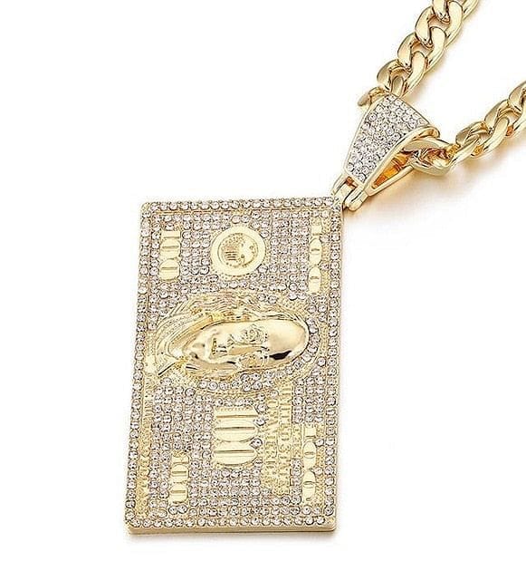 VVS Jewelry hip hop jewelry Gold-color Dollar Bill Franklin Head Pendant