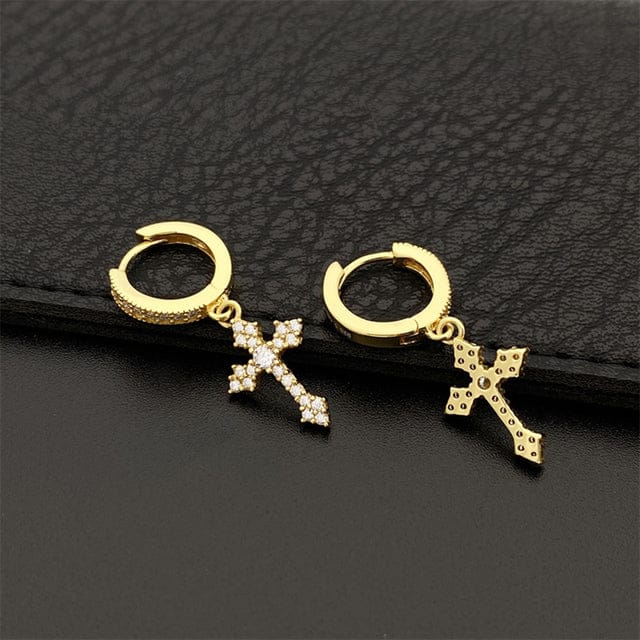 VVS Jewelry hip hop jewelry gold color Flower Cross 925 Silver Moissanite Earrings