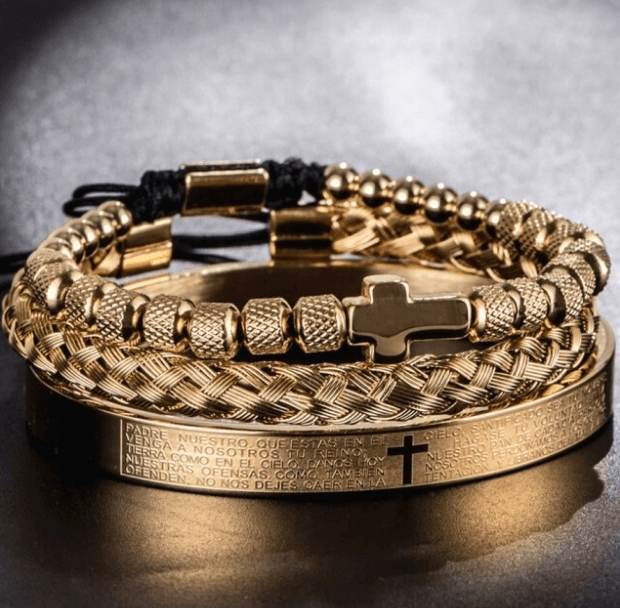 VVS Jewelry hip hop jewelry Gold Cross 3pc Bracelet Set
