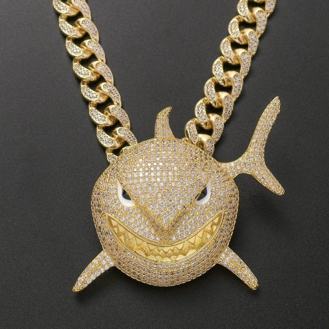 VVS Jewelry hip hop jewelry Gold / Cuban Chain / 18 Inch Shark 6IX9INE Bling Pendant Necklace