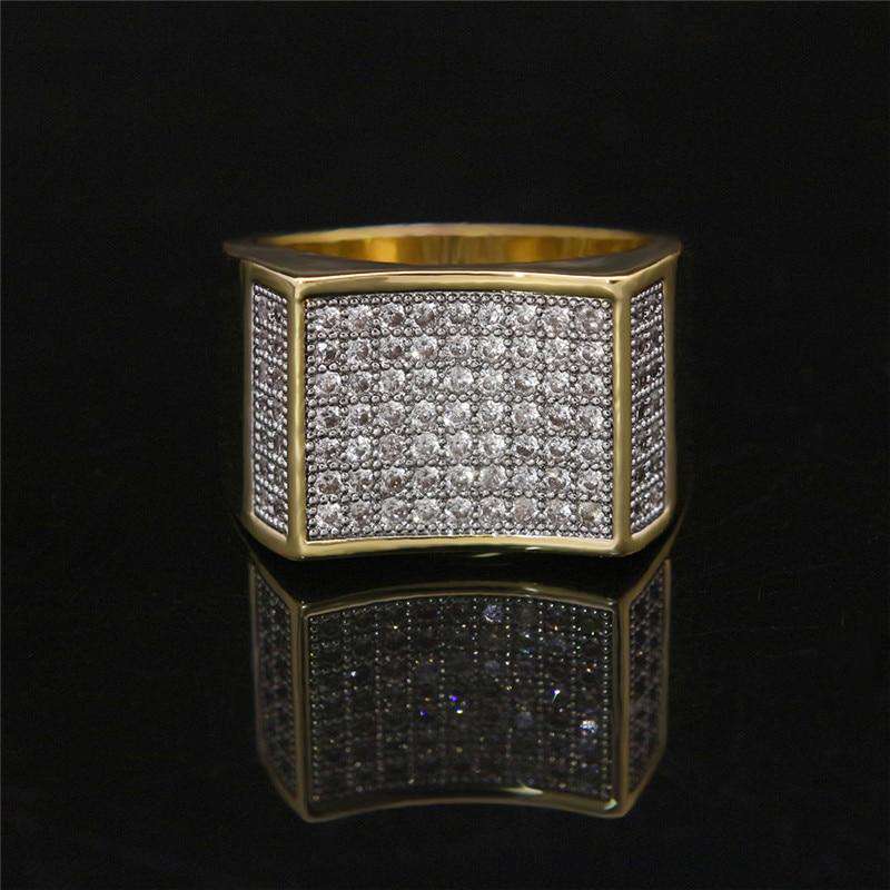 VVS Jewelry hip hop jewelry Gold Cuban Chain Bracelet + Watch + Geometric Ring Set