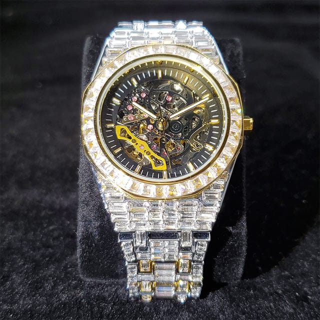 VVS Jewelry hip hop jewelry Gold Iced Men's Mechanical Baguette Watch