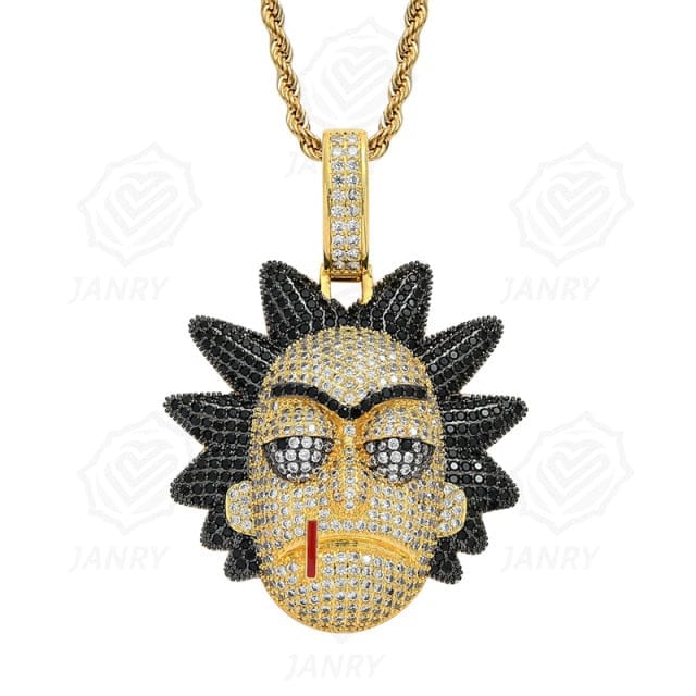VVS Jewelry hip hop jewelry Gold Icy Rick & Morty Pendant Chain
