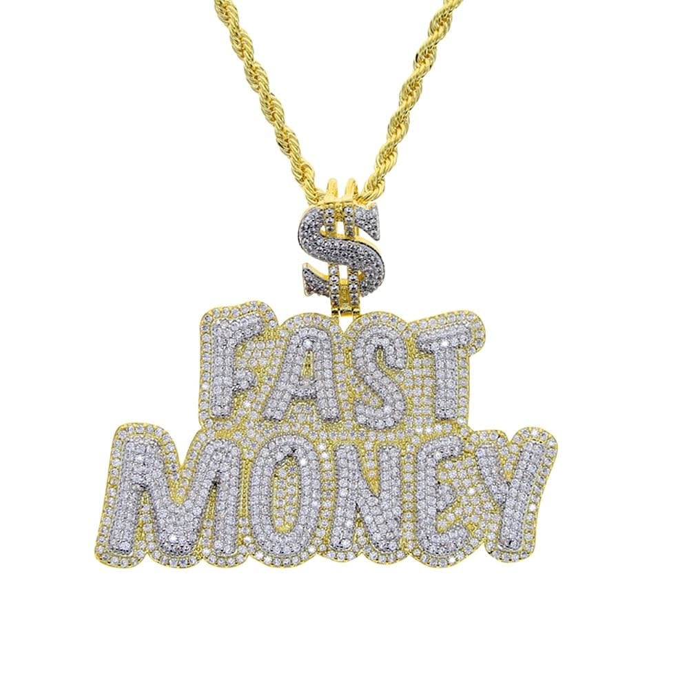 VVS Jewelry hip hop jewelry Gold / Rope Chain 18 Inch VVS Jewelry "$ Fast Money" Pendant Chain
