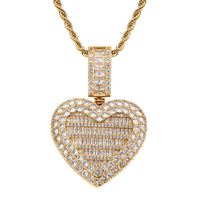 VVS Jewelry hip hop jewelry Gold / rope chain / 18inch VVS Jewelry Custom Heart Locket Photo Chain