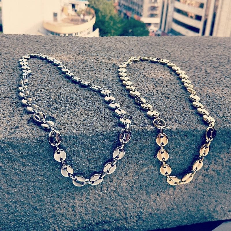 VVS Jewelry hip hop jewelry Gold/Silver Coffee Bean link chain + FREE Bracelet Bundle