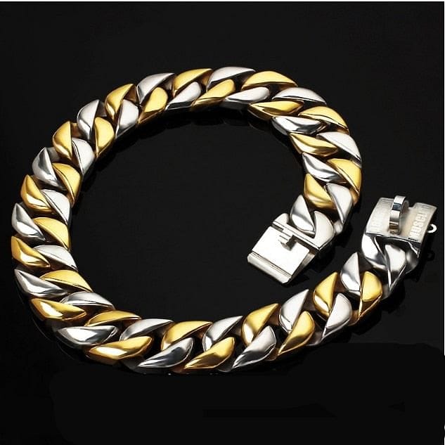 VVS Jewelry hip hop jewelry Gold Silver Collar / 23.6" Two-Tone Cuban Link Dog Collar